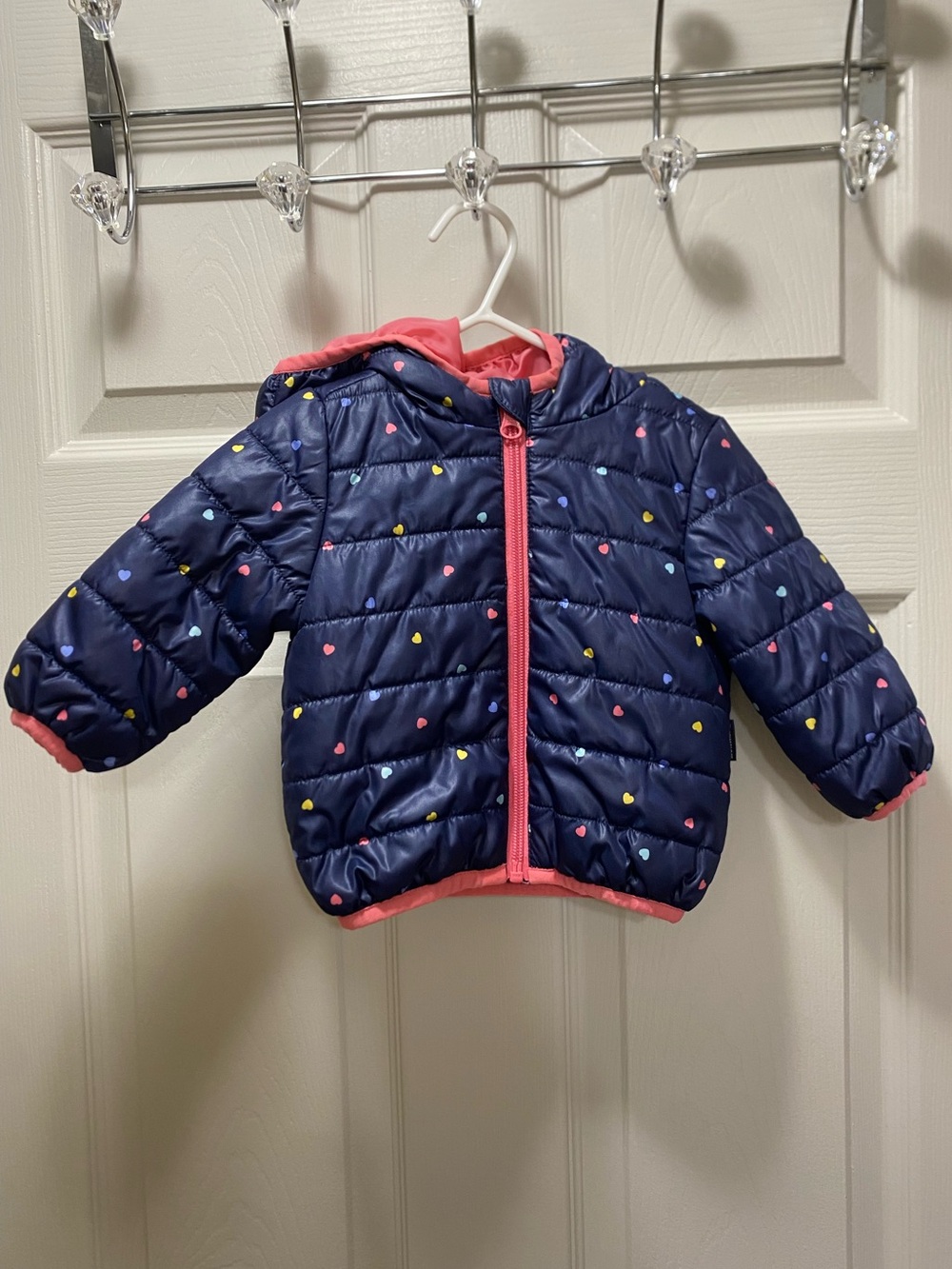 Baby Navy Heart-Print Puffer Jacket